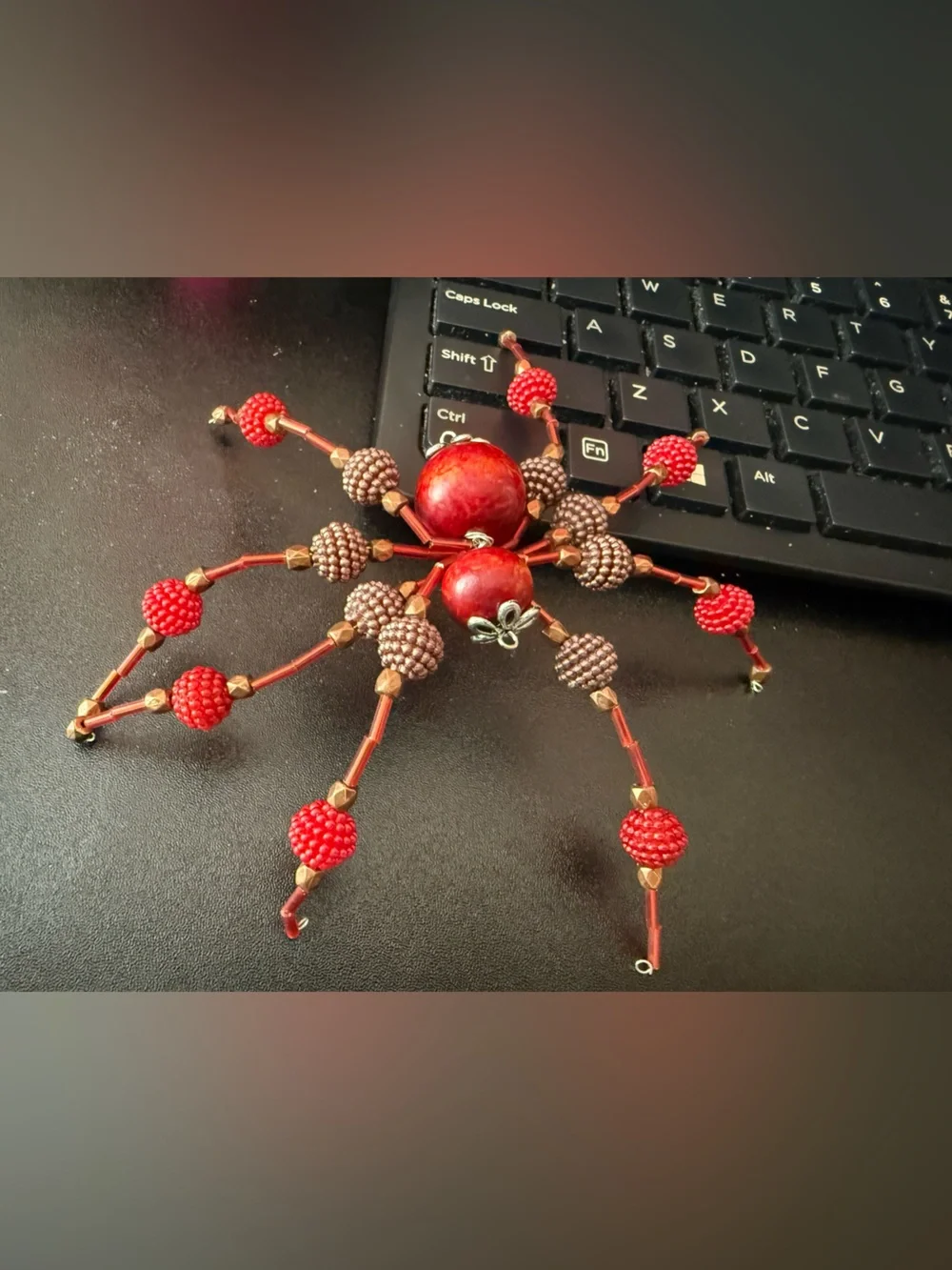 Handmade Red and Brown Beaded Holiday Ornament
